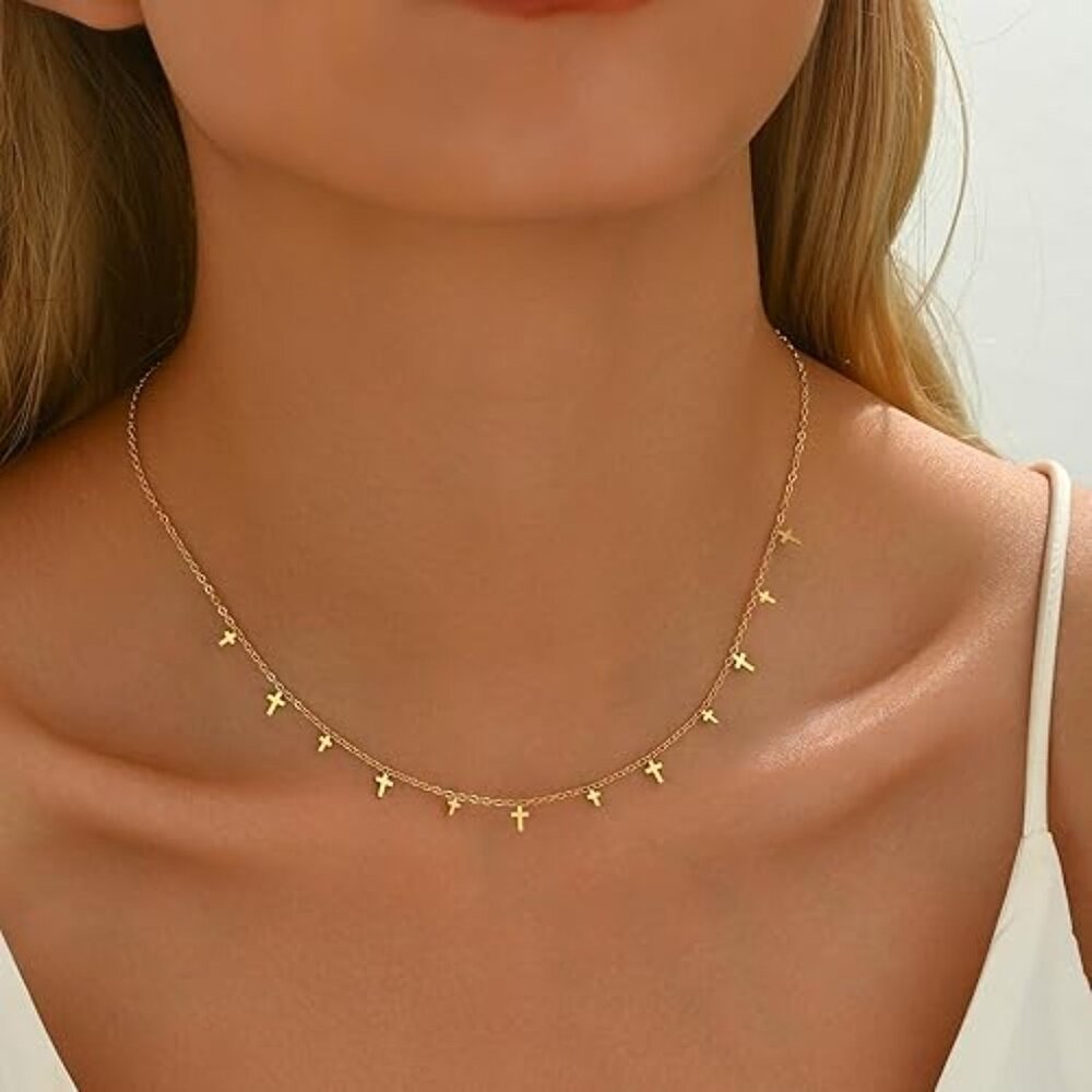 Neiman Marcus 18K Gold Plated Cross Chain Necklace